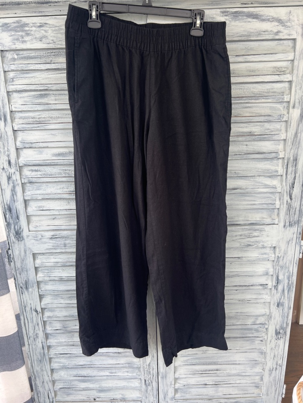 Old Navy Black Elastic-Waist Wide Leg High-Rise Linen Blend Size L